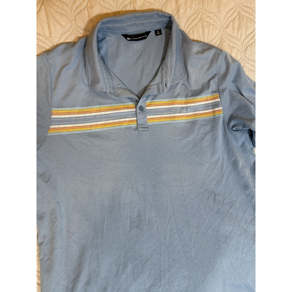 TravisMathew Polo Shirt Mens XL Blue Stripe Golf Performance Stretch
